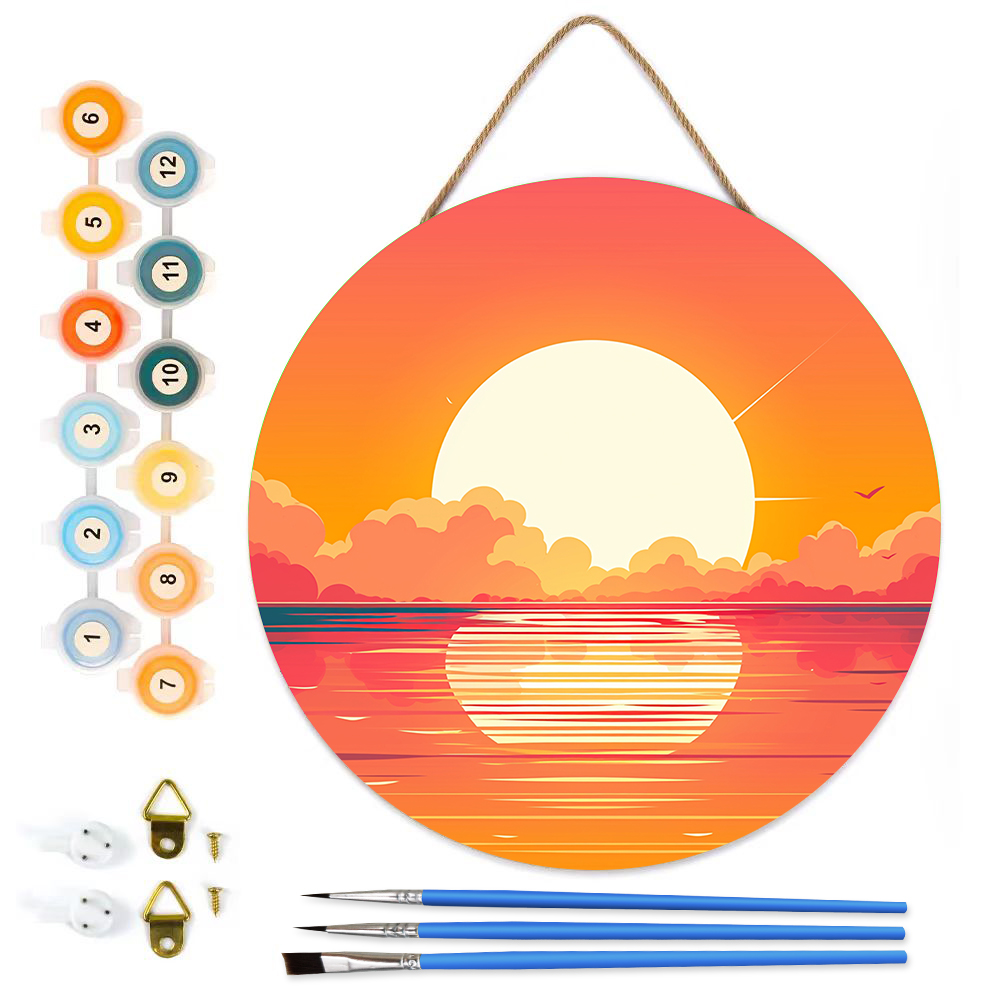 MBH13-Paint-by-Numbers-on-Wood-Slice-20cm-circular-Sunrise-at-sea