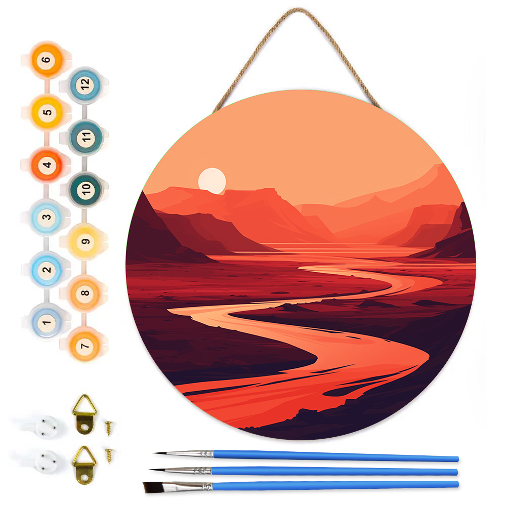 MBH14-Paint-by-Numbers-on-Wood-Slice-20cm-circular-Sunset-scenery