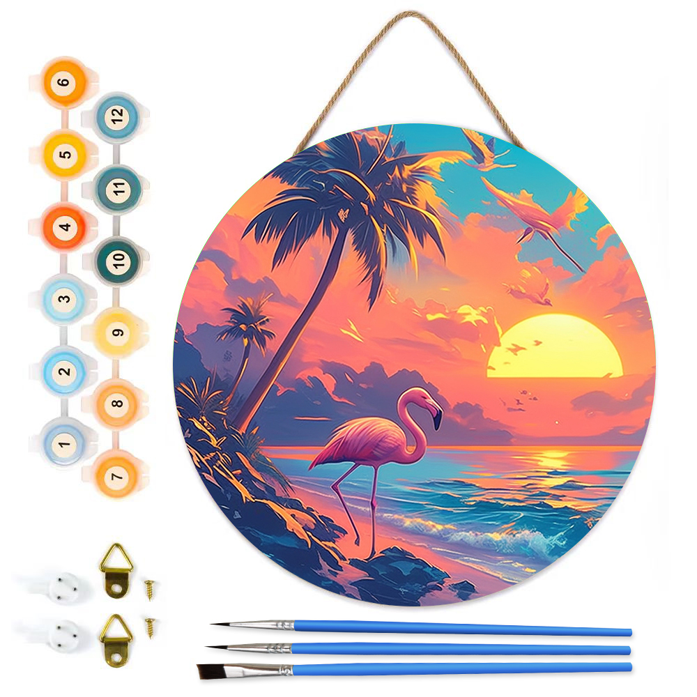 MBH17-Paint-by-Numbers-on-Wood-Slice-20cm-circular-Flamingos