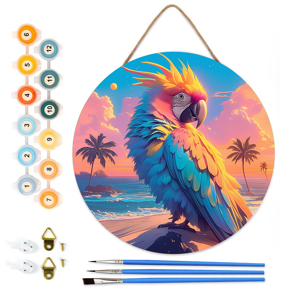 MBH20-Paint-by-Numbers-on-Wood-Slice-20cm-circular-Parrot