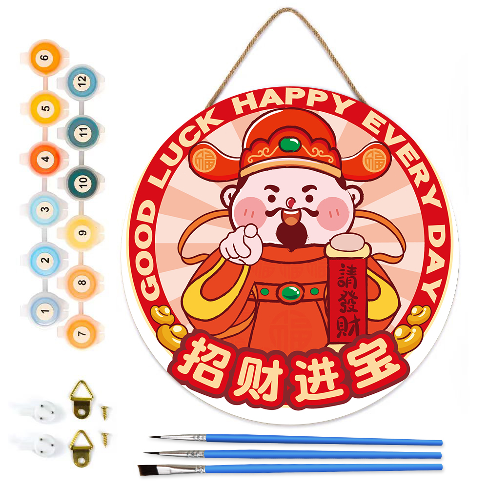 MBH21-Paint-by-Numbers-on-Wood-Slice-20cm-circular-GOOD-LUCK