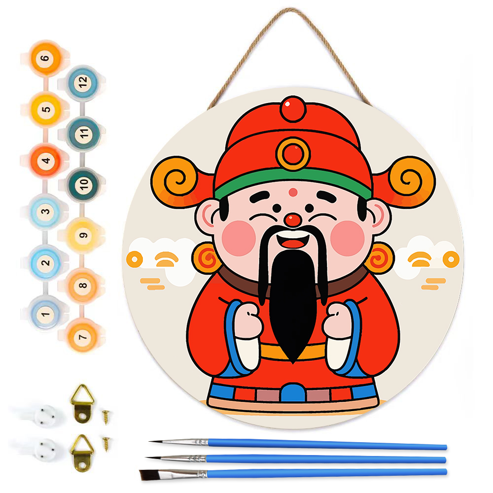 MBH24-Paint-by-Numbers-on-Wood-Slice-20cm-circular-God-of-Wealth