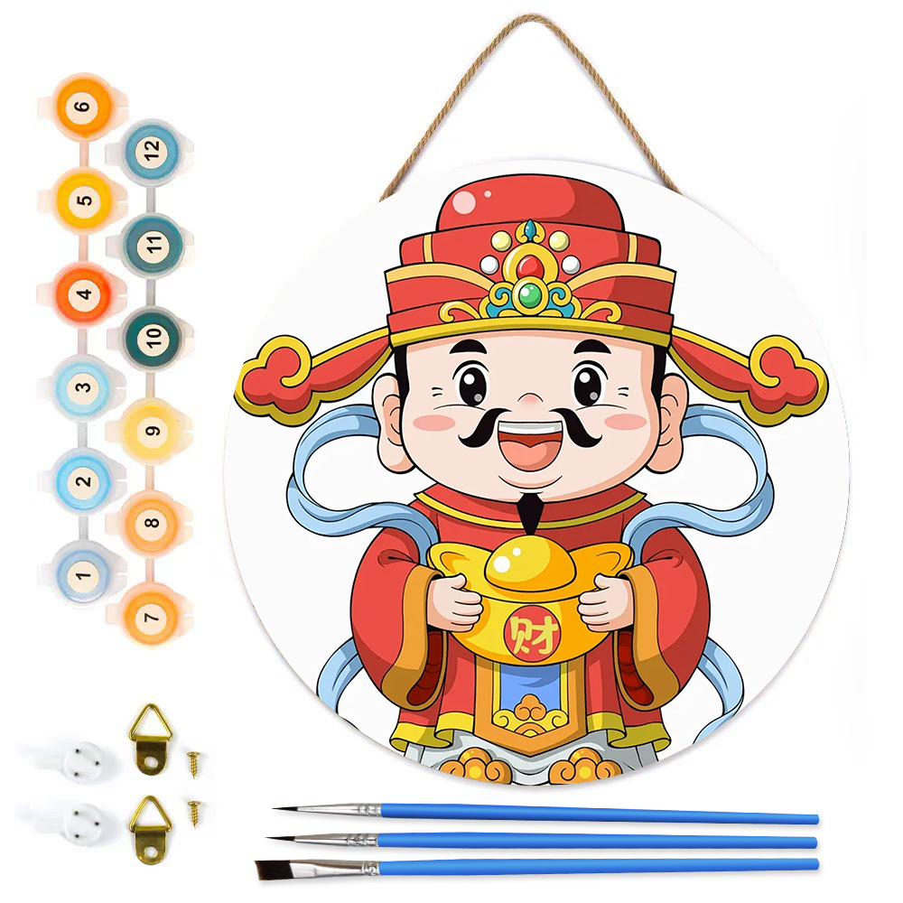 MBH25-Paint-by-Numbers-on-Wood-Slice-20cm-circular-God-of-Wealth