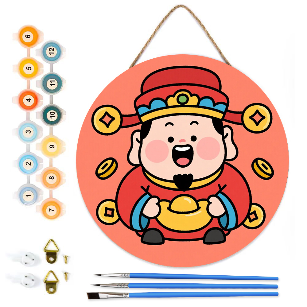 MBH26-Paint-by-Numbers-on-Wood-Slice-20cm-circular-God-of-Wealth