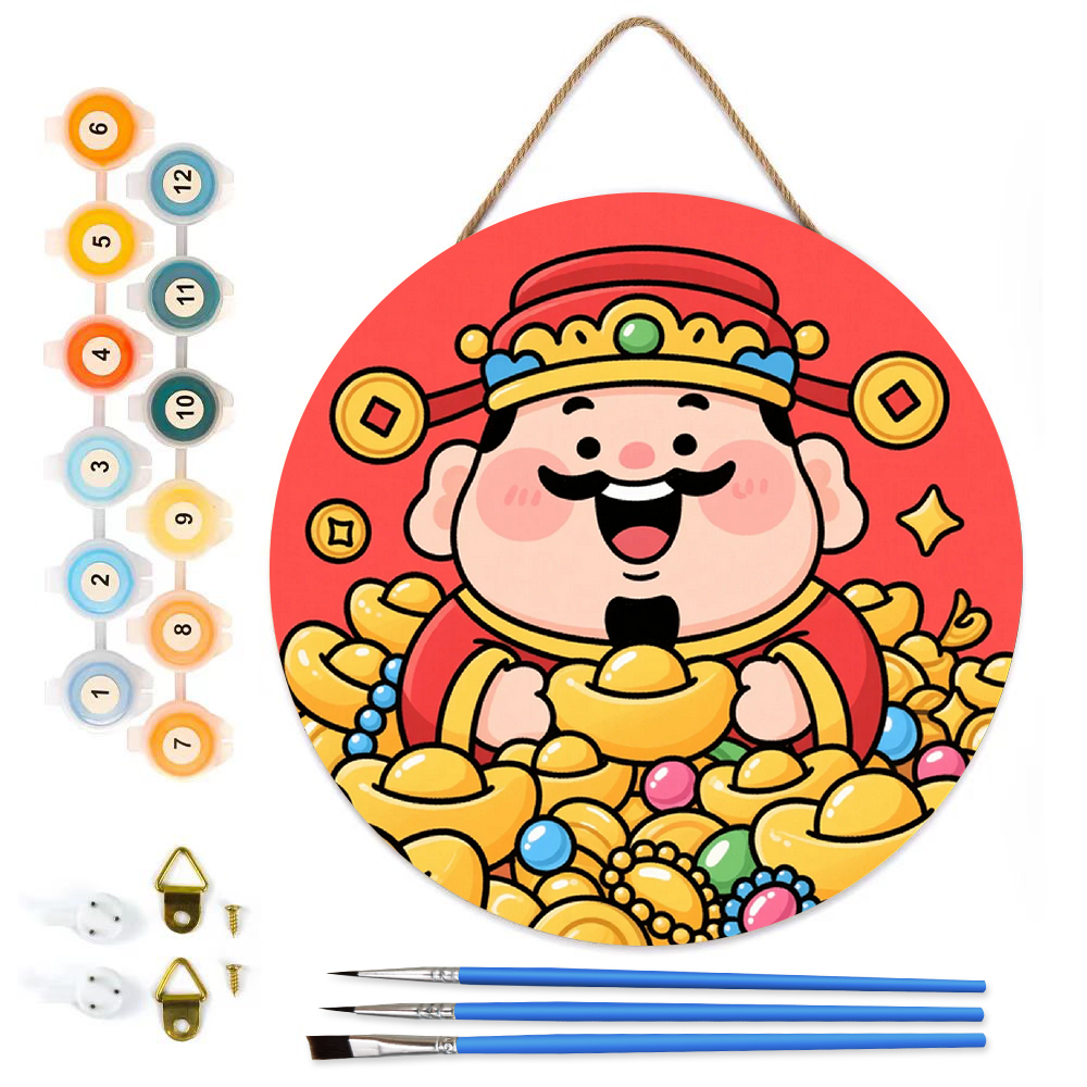 MBH27-Paint-by-Numbers-on-Wood-Slice-20cm-circular-God-of-Wealth