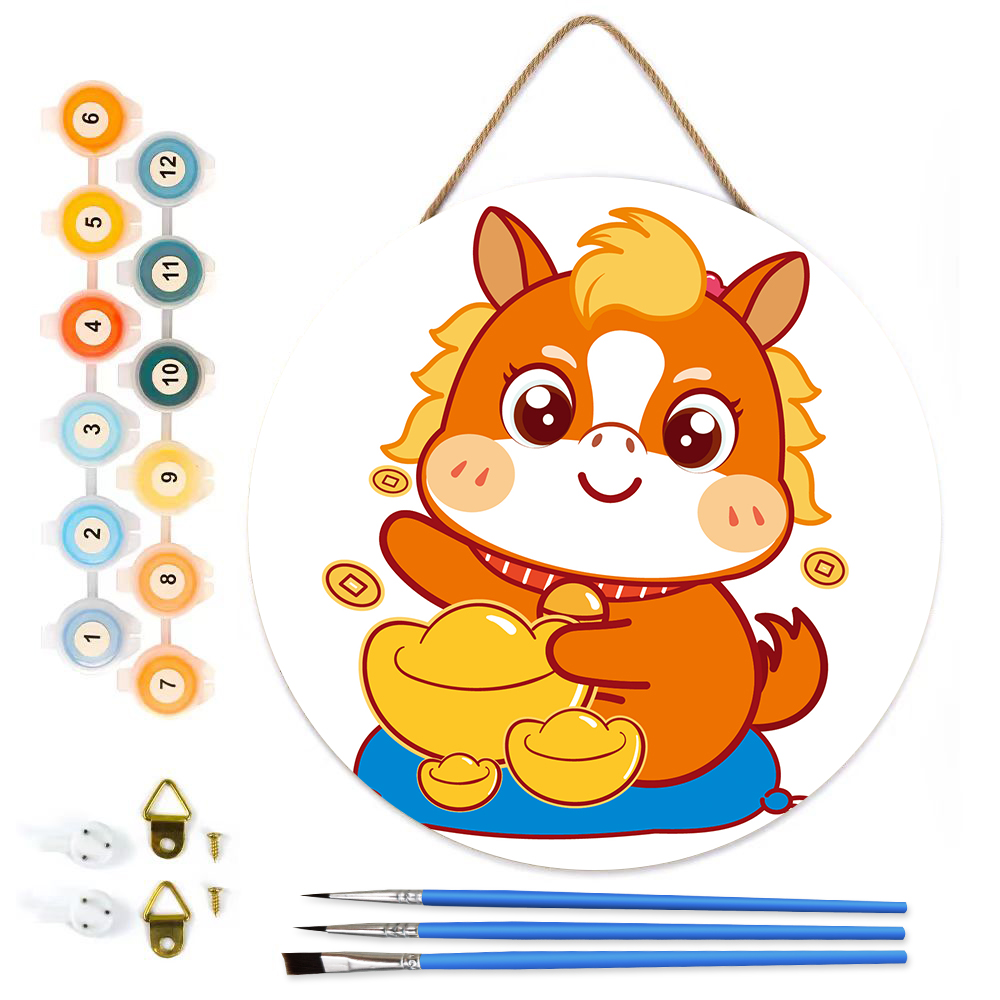 MBH29-Paint-by-Numbers-on-Wood-Slice-20cm-circular-Horse-theme