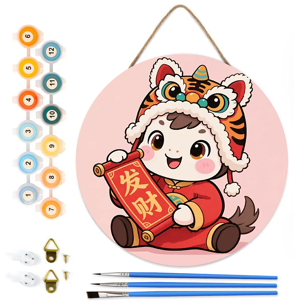 MBH34-Paint-by-Numbers-on-Wood-Slice-20cm-circular-Horse-theme