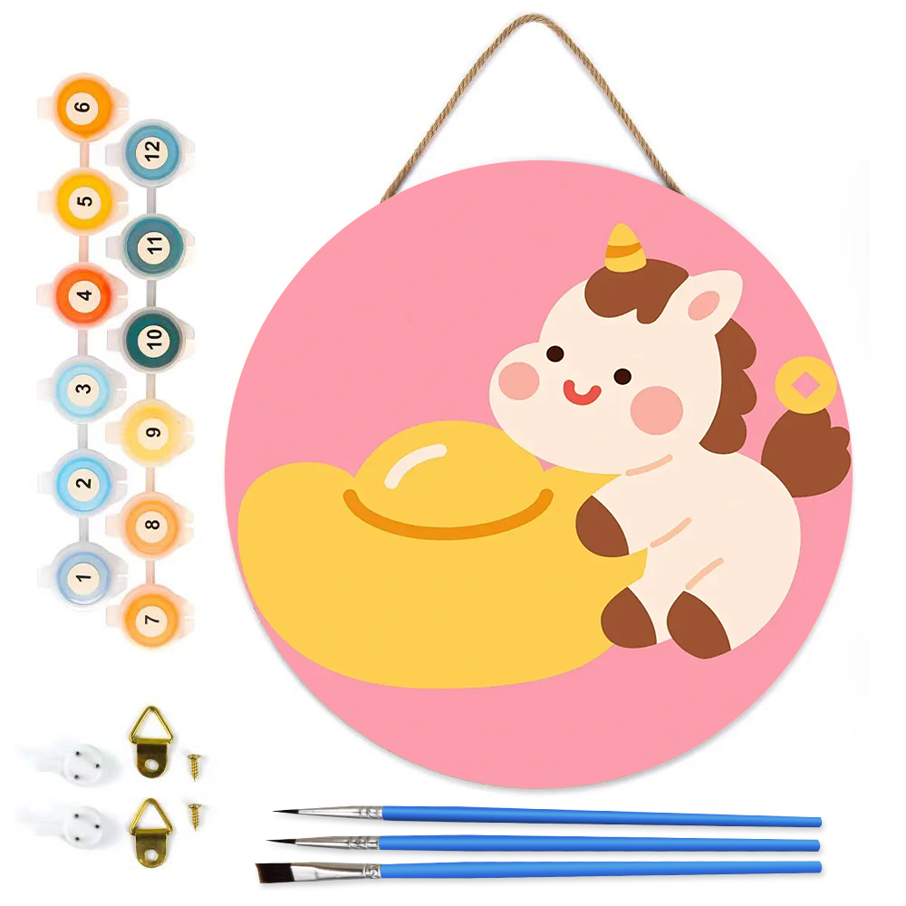 MBH35-Paint-by-Numbers-on-Wood-Slice-20cm-circular-Horse-theme