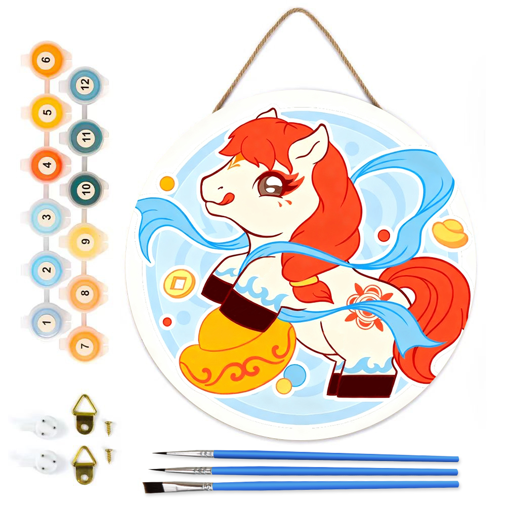 MBH36-Paint-by-Numbers-on-Wood-Slice-20cm-circular-Horse-theme