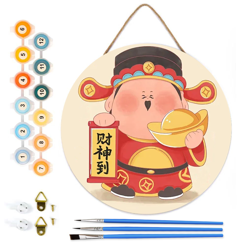 MBH40-Paint-by-Numbers-on-Wood-Slice-20cm-circular-God-of-Wealth