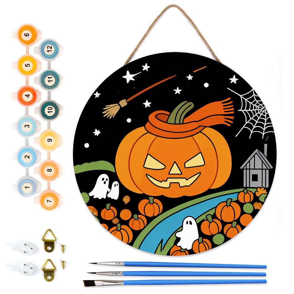 MBH43-Paint-by-Numbers-on-Wood-Slice-20cm-circular-Halloween-Pumpkin