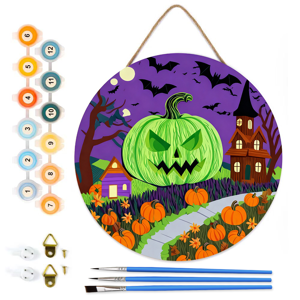 MBH44-Paint-by-Numbers-on-Wood-Slice-20cm-circular-Halloween-Pumpkin