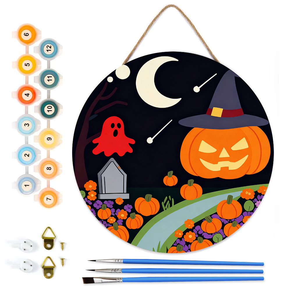 MBH45-Paint-by-Numbers-on-Wood-Slice-20cm-circular-Halloween-Pumpkin