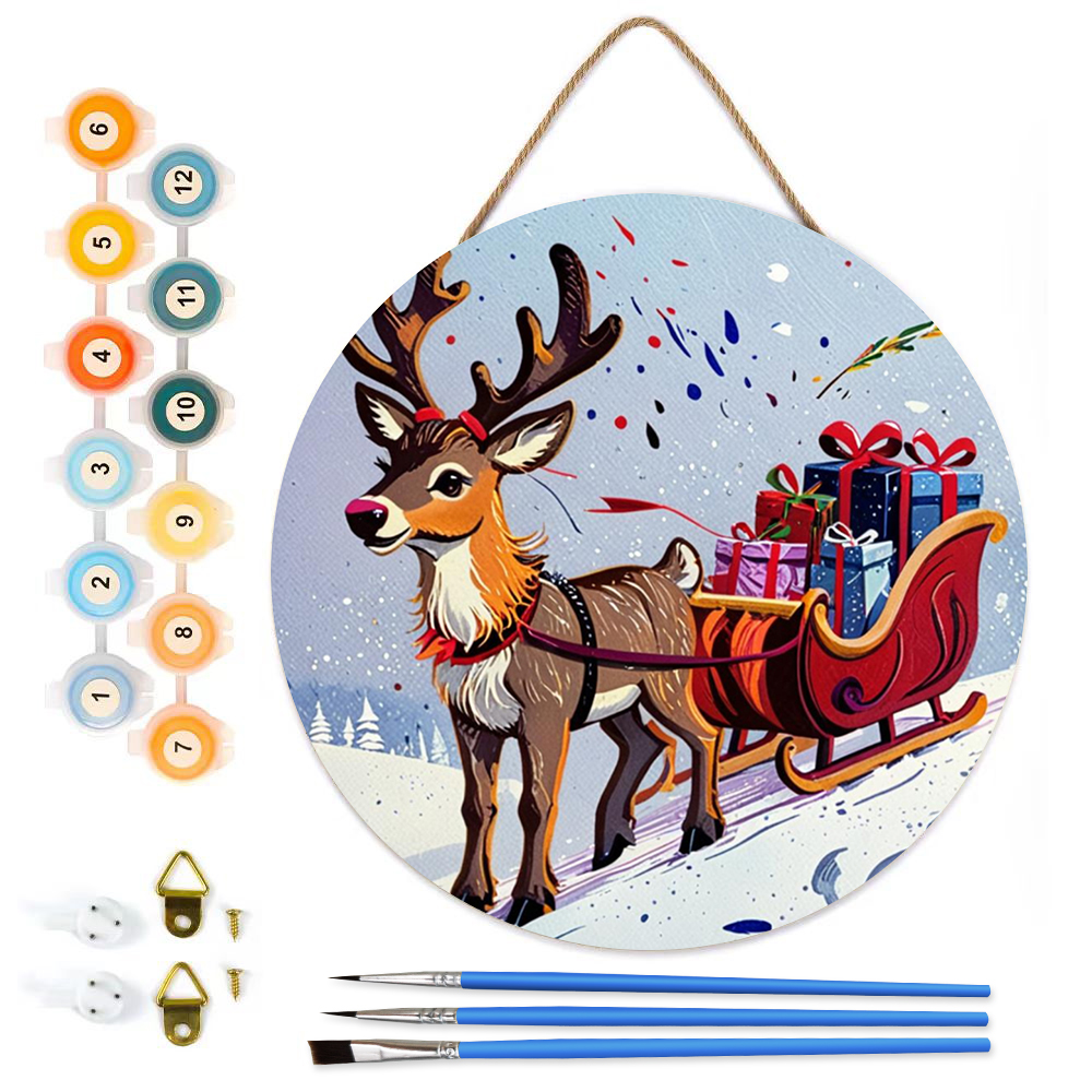 MBH55-Paint-by-Numbers-on-Wood-Slice-20cm-circular-Christmas-sleigh