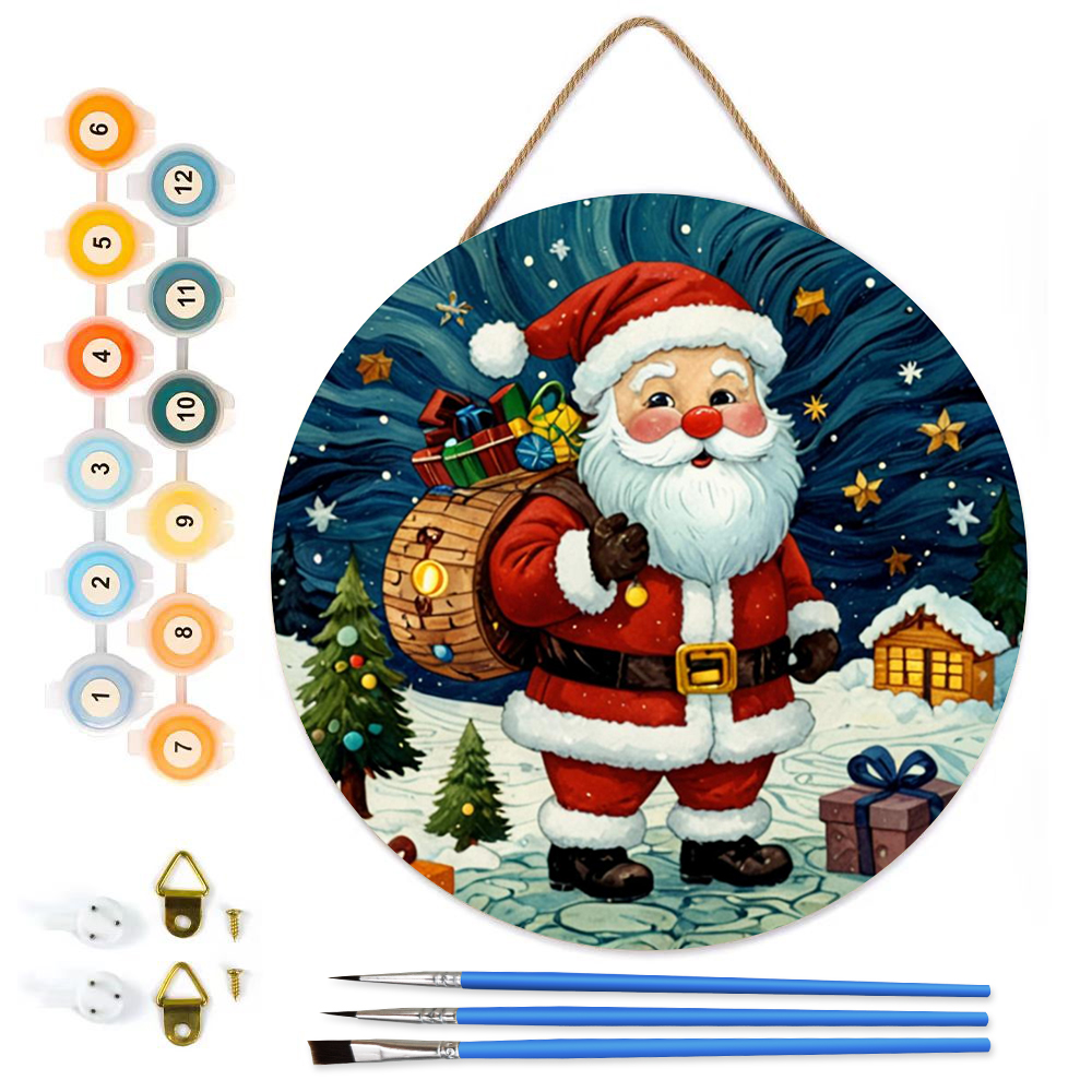 MBH57-Paint-by-Numbers-on-Wood-Slice-20cm-circular-Santa-Claus