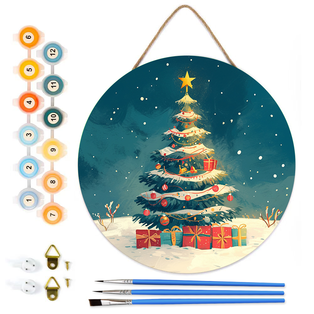 MBH6-Paint-by-Numbers-on-Wood-Slice-20cm-circular-Christmas-tree